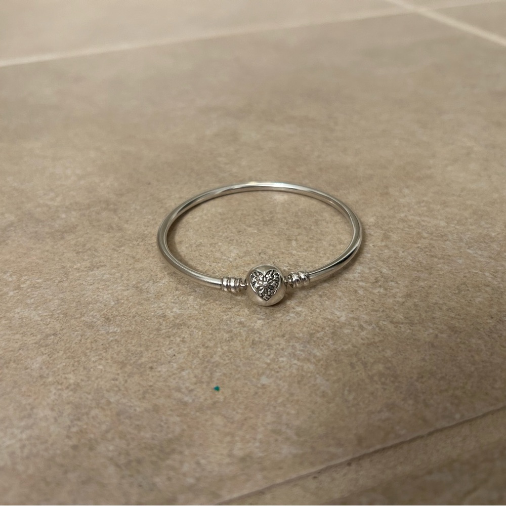 Pandora Silver Heart Charm Bangle Bracelet